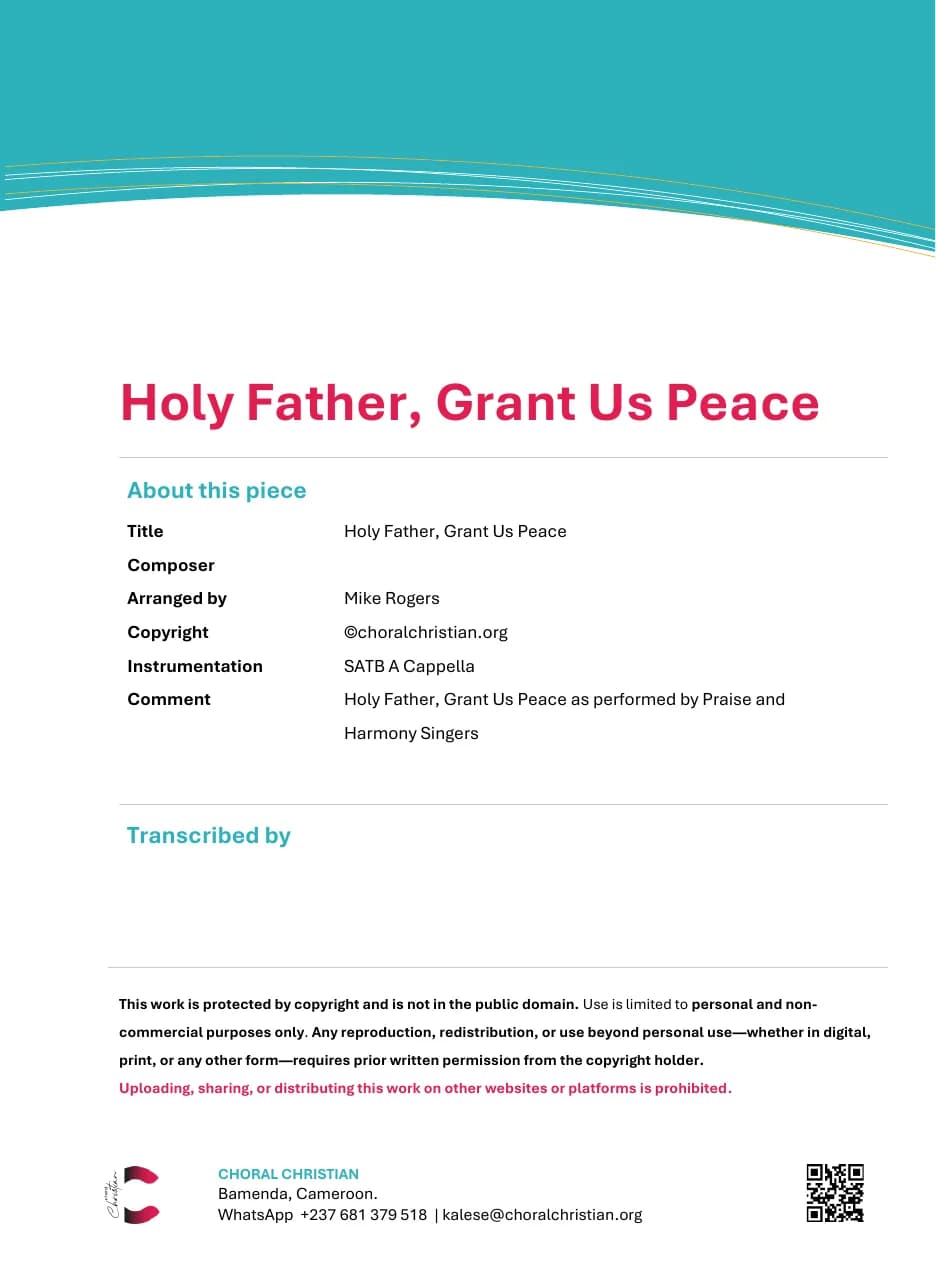 Holy Father Grant Us Peace — first page