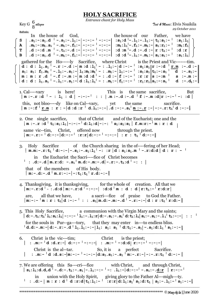 Holy Sacrifice — first page