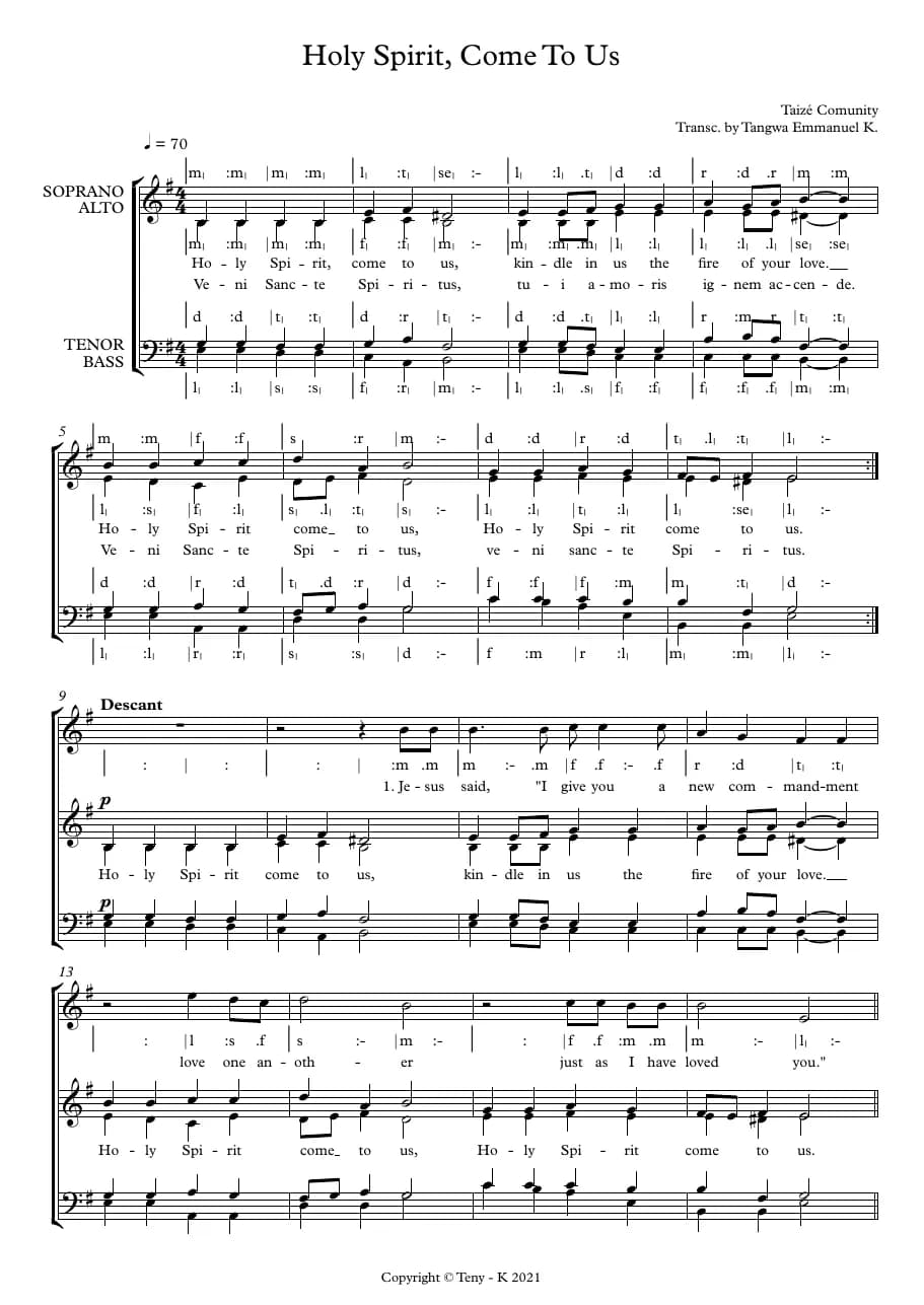 Holy Spirit Come to Us — first page