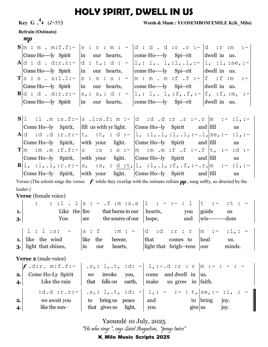 Holy Spirit, Dwell in Us V — first page