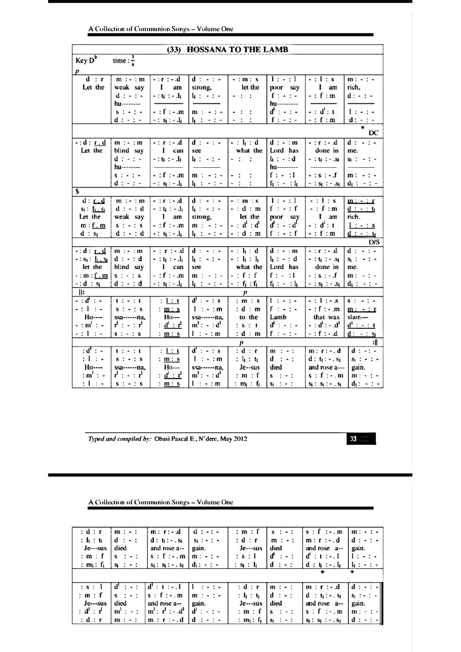 Hossana to the Lamb — first page