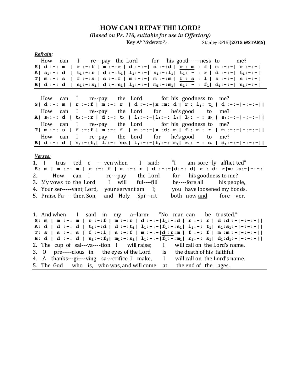 How Can I Repay the Lord — first page
