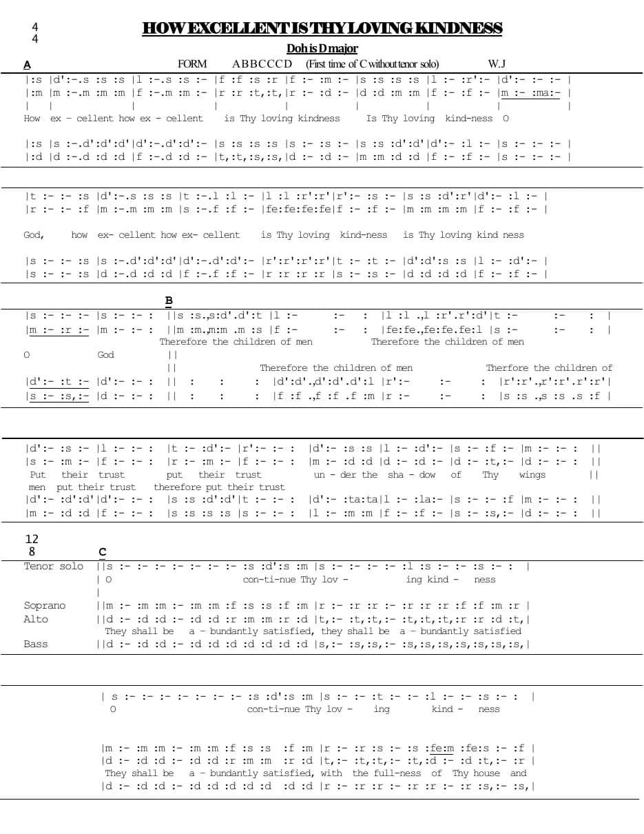 How Excellent Choral Anthem Is Thy Loving Kindness — first page