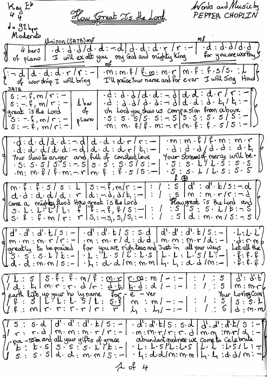How Great Is the Lord — first page