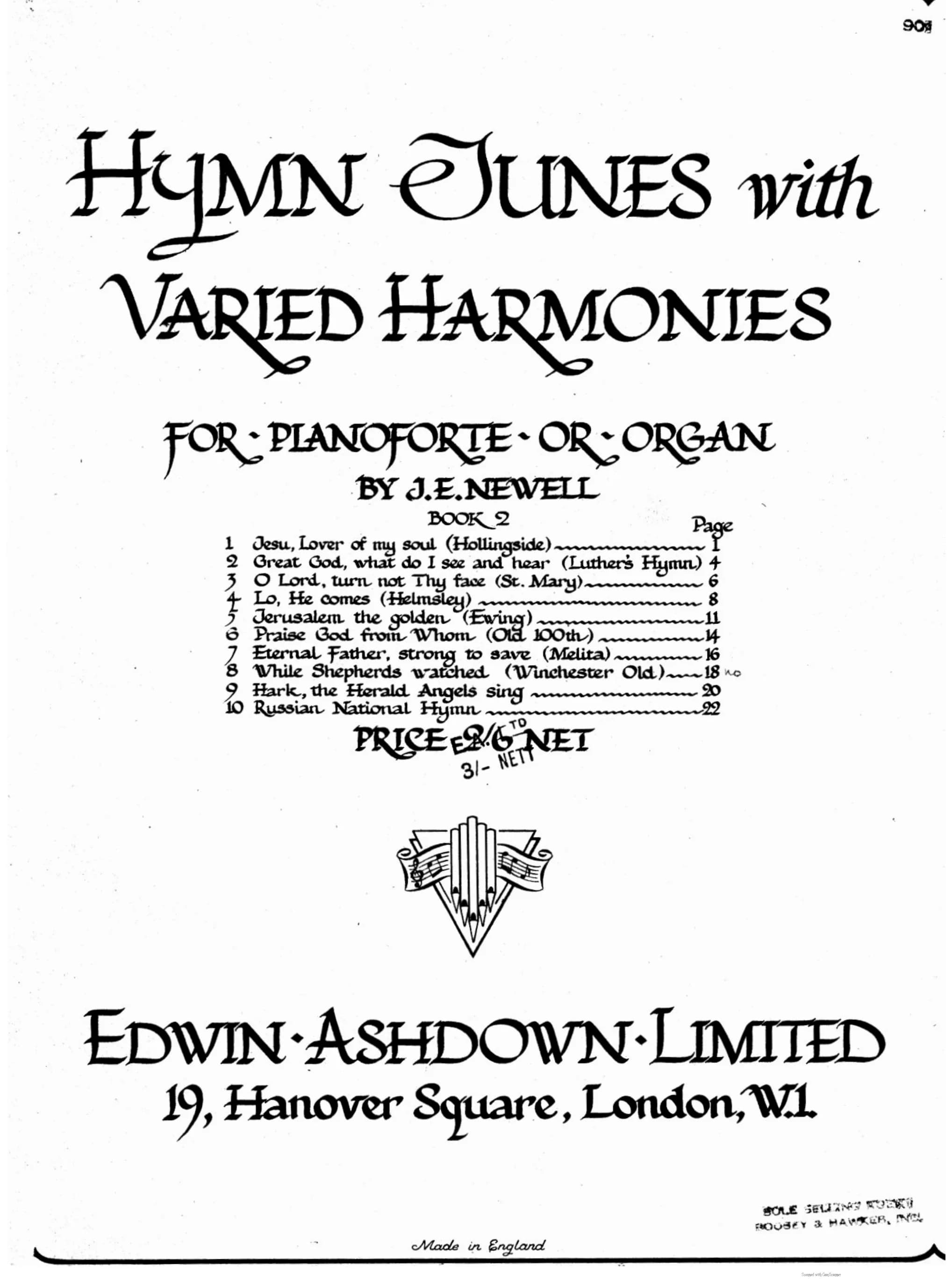 Hymns Tunes with Varied Harmonies for Pianoforte or Organ — first page
