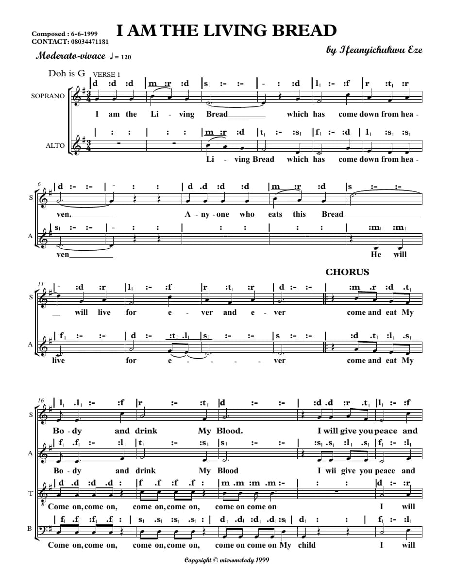 I Am the Living Bread — first page