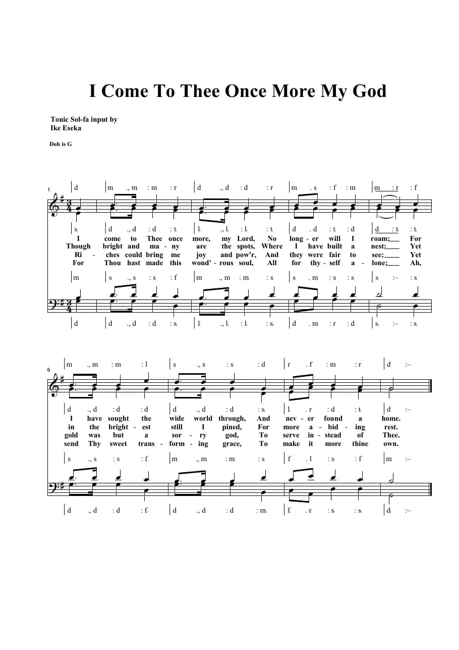 I Come to Thee Once More My God — first page