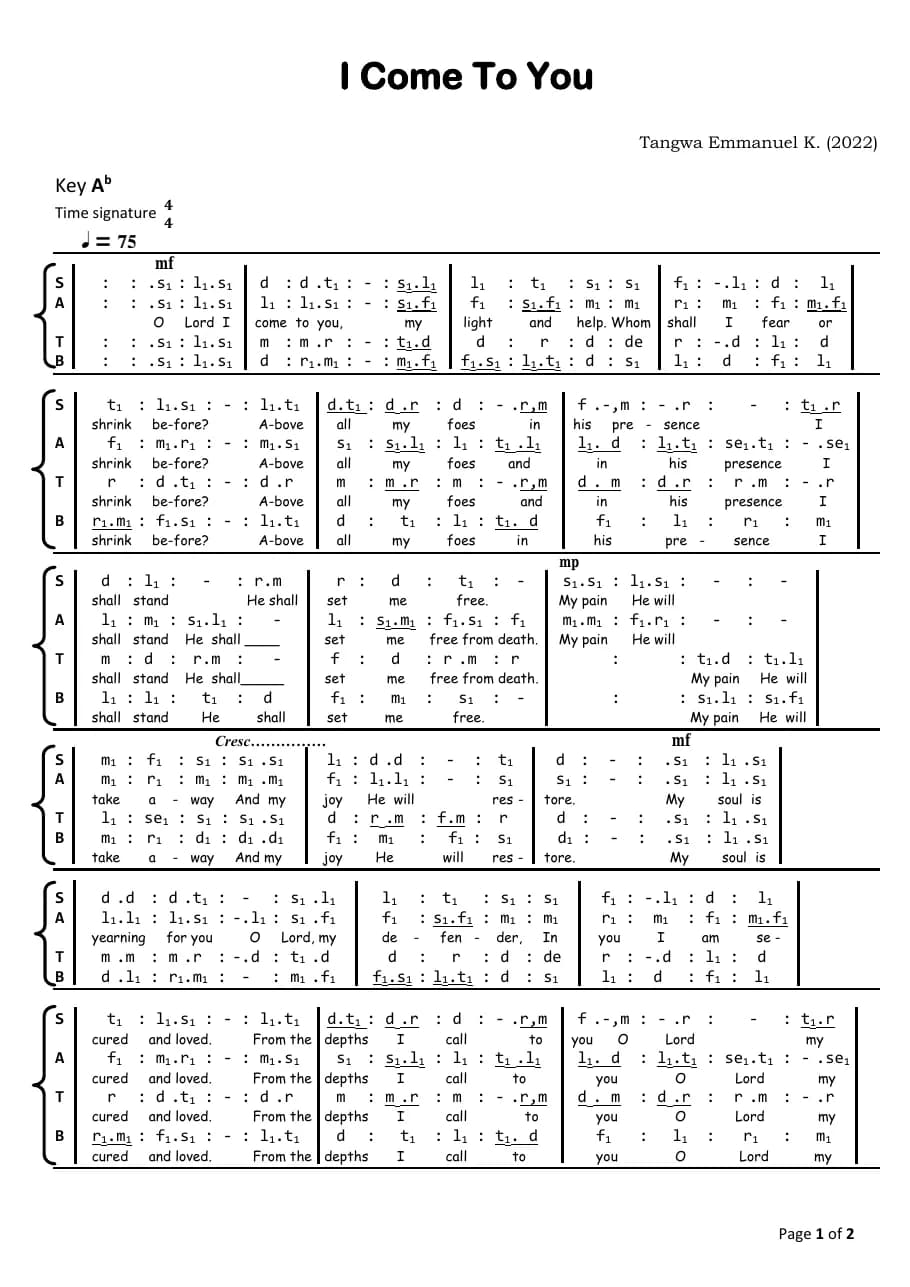 I Come to You — first page