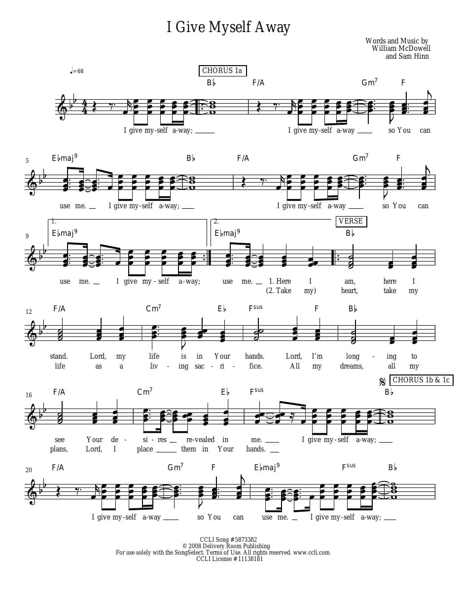 I Give Myself Away — first page