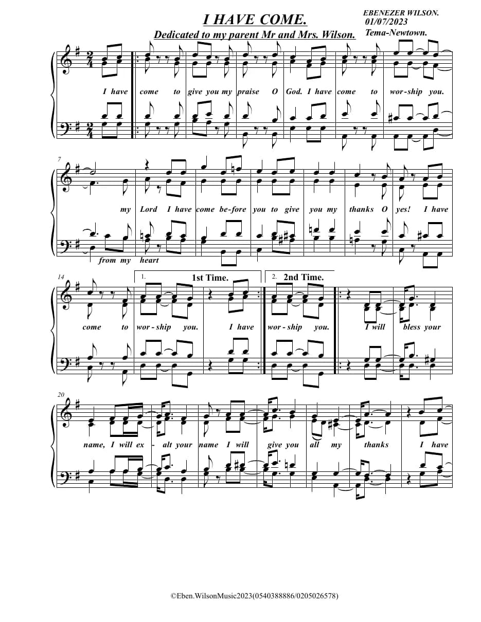 I Have Come — first page