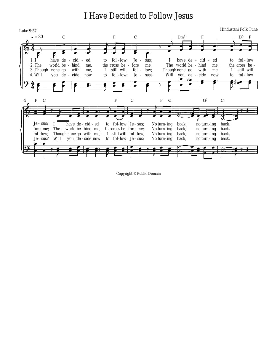 I Have Decided to Follow Jesus - Hindustani Folk Tune — first page