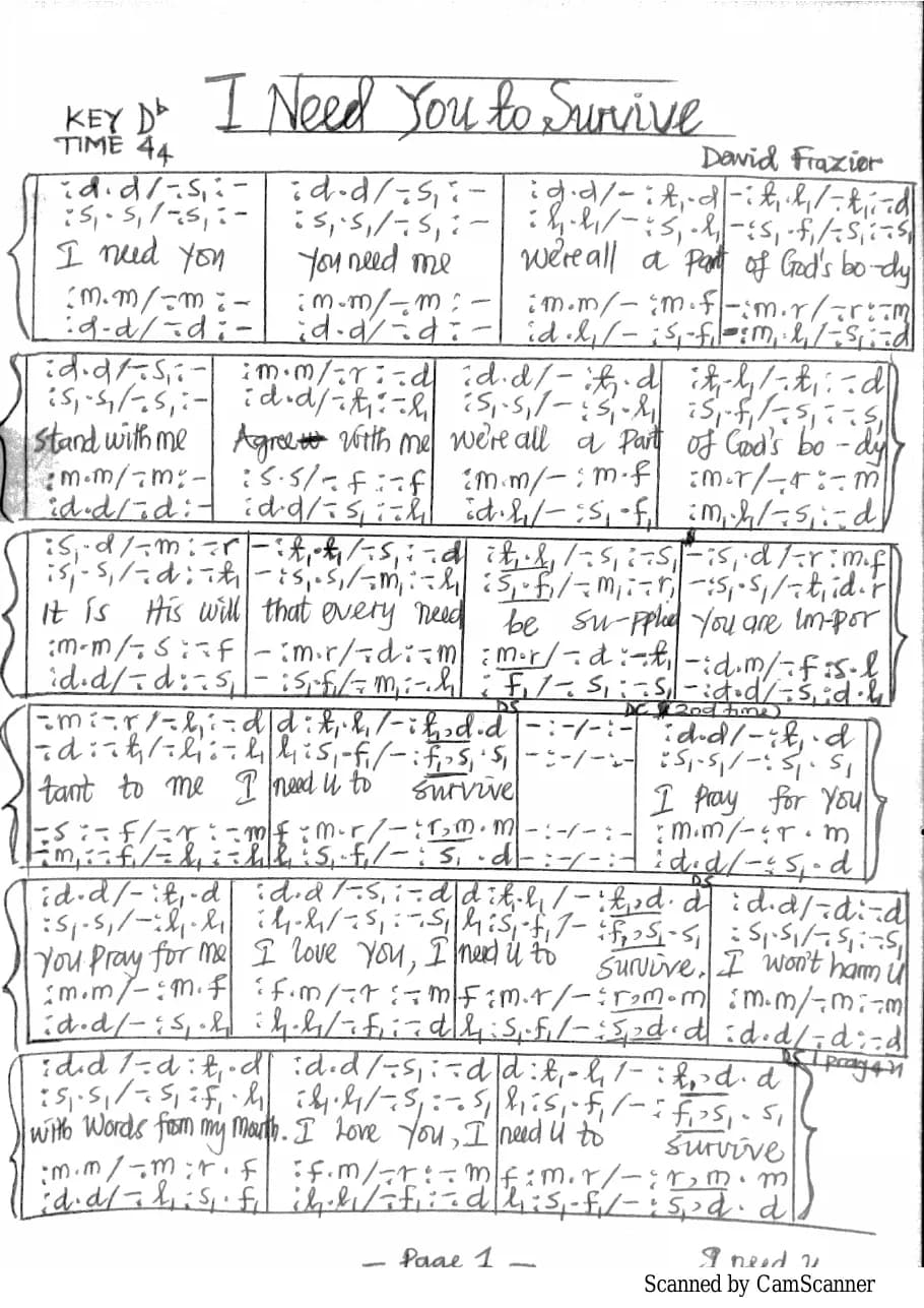I Need You to Survive — first page