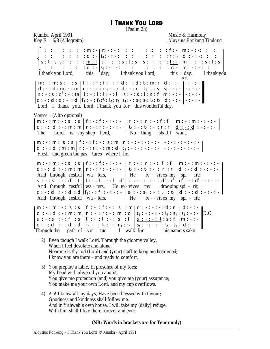 I Thank You Lord — first page