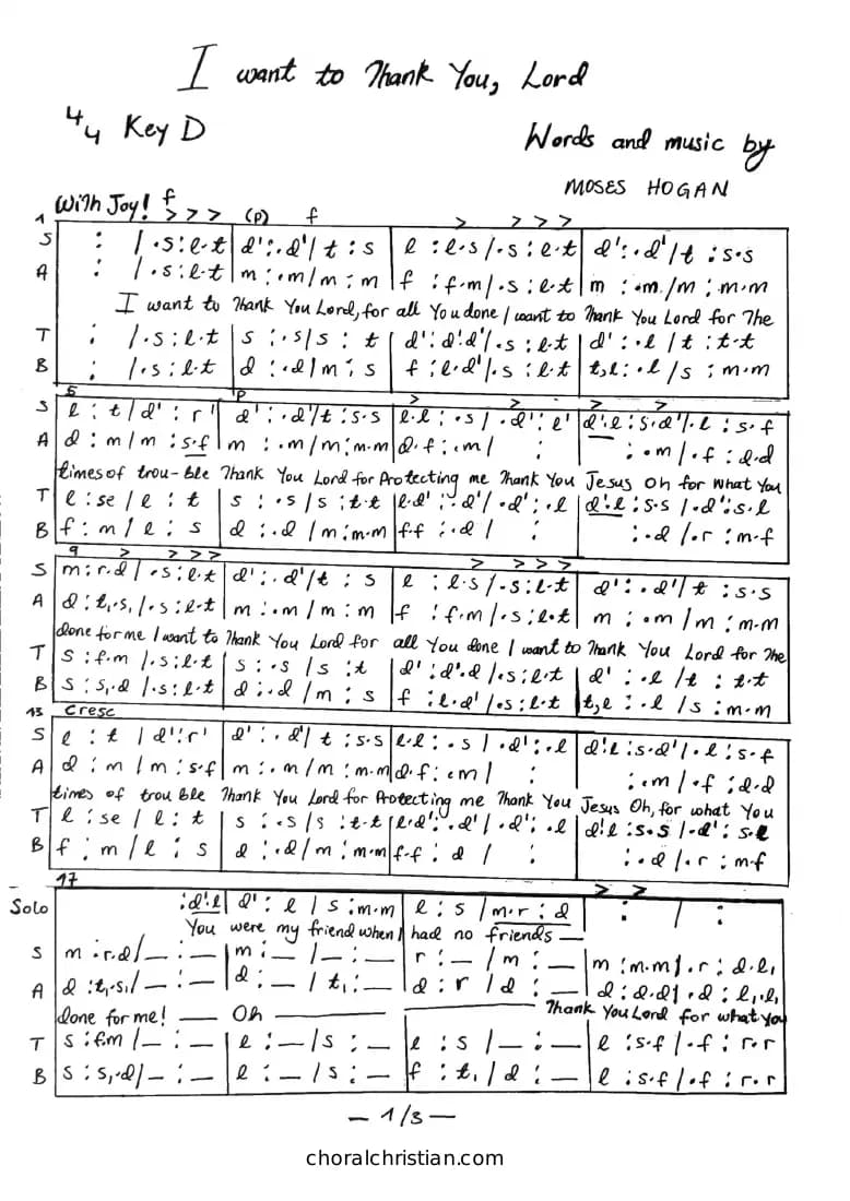 I Want to Thank You Lord — first page