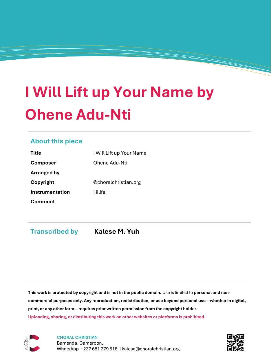 I Will Lift Up Your Name — first page