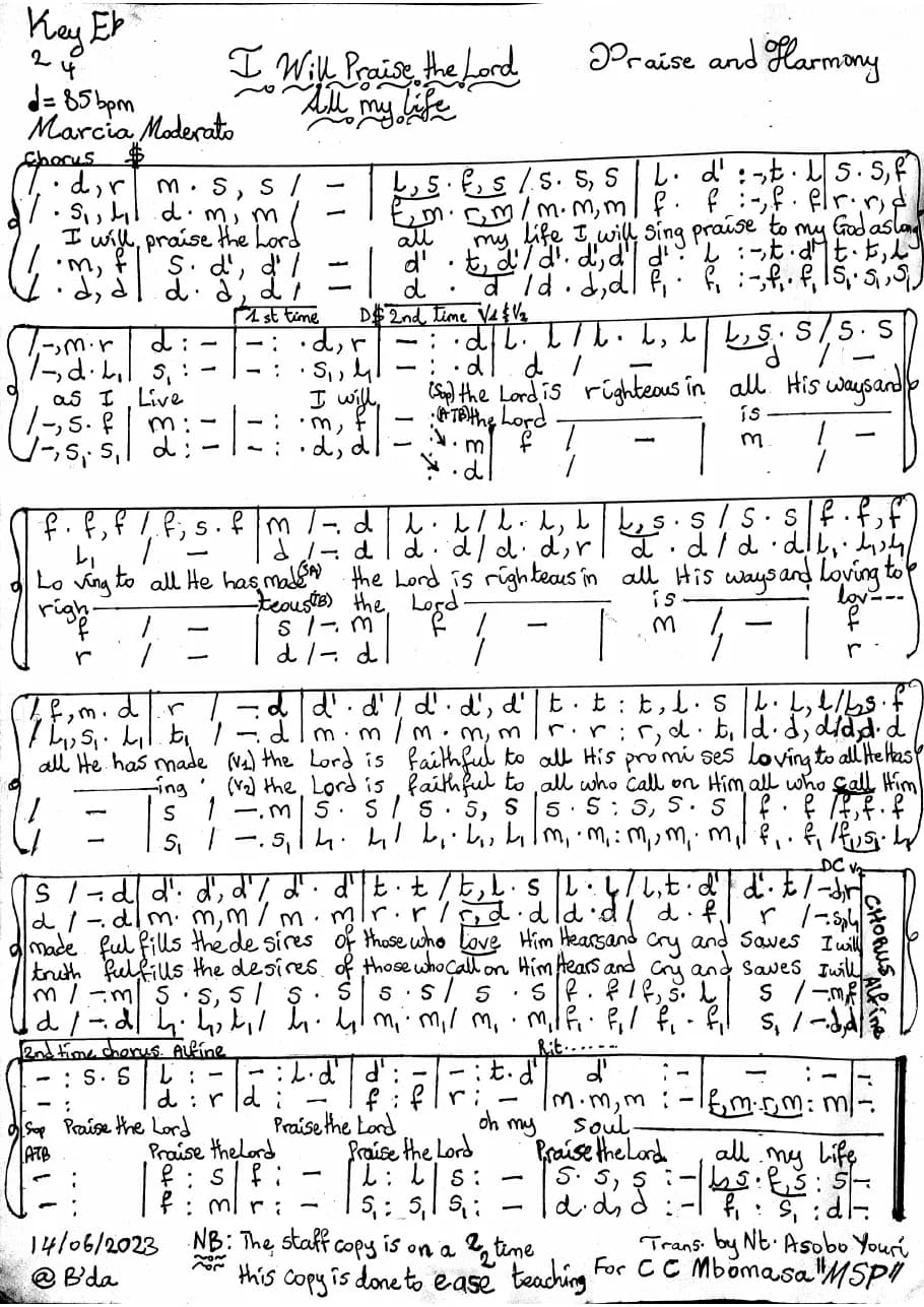 I Will Praise the Lord All My Life — first page