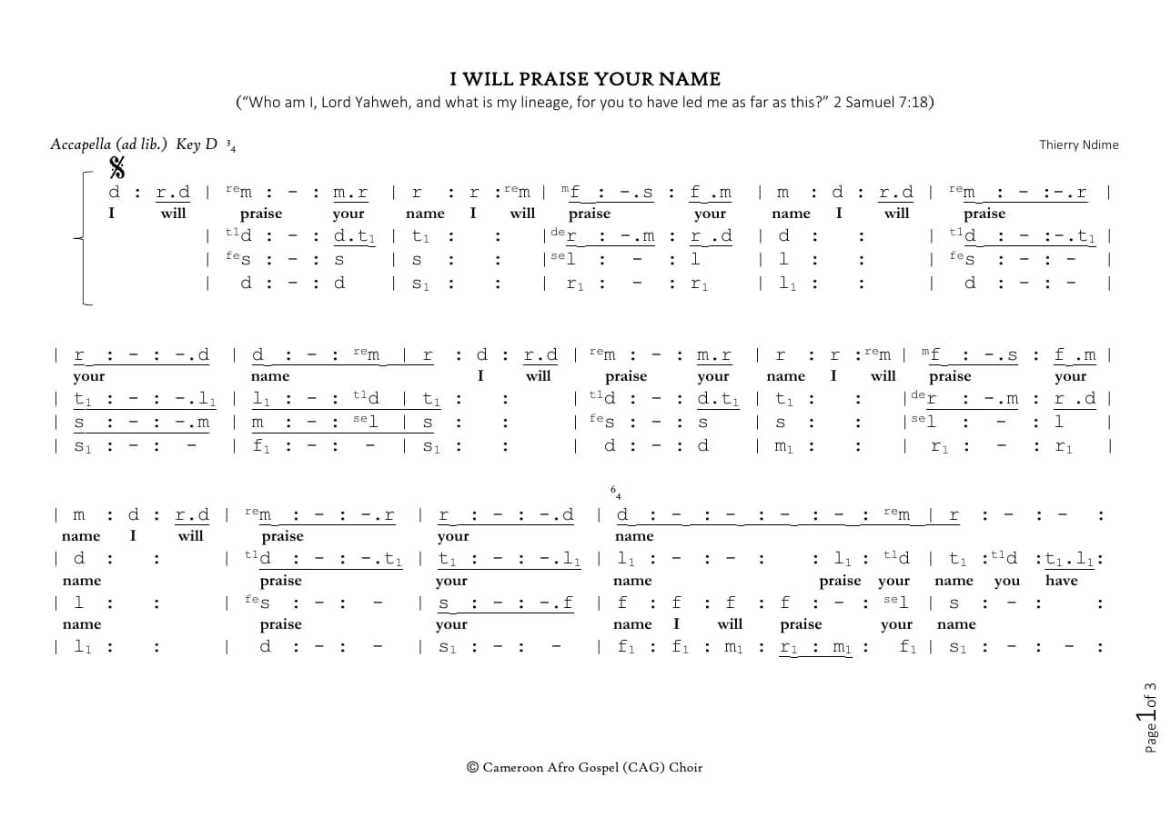 I Will Praise Your Name — first page