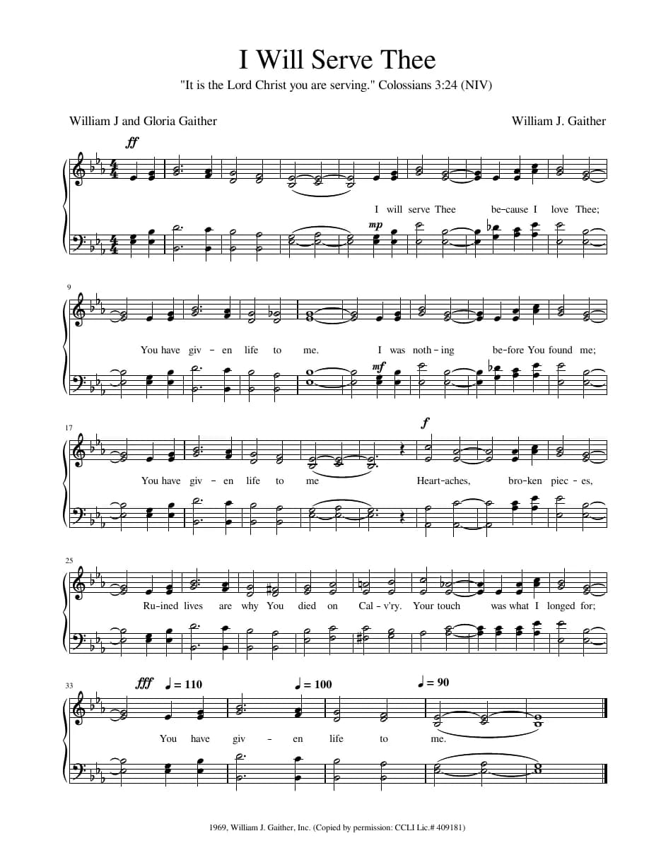 I Will Serve Thee — first page