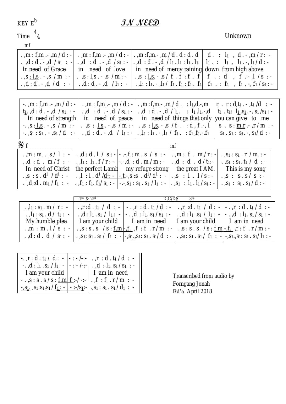 In Need — first page