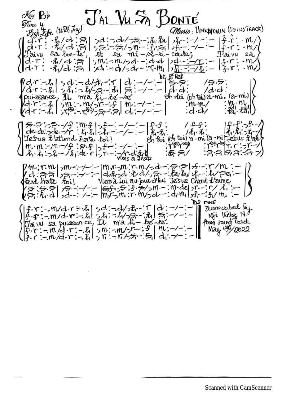 J'ai Vu Sa Bonté — first page