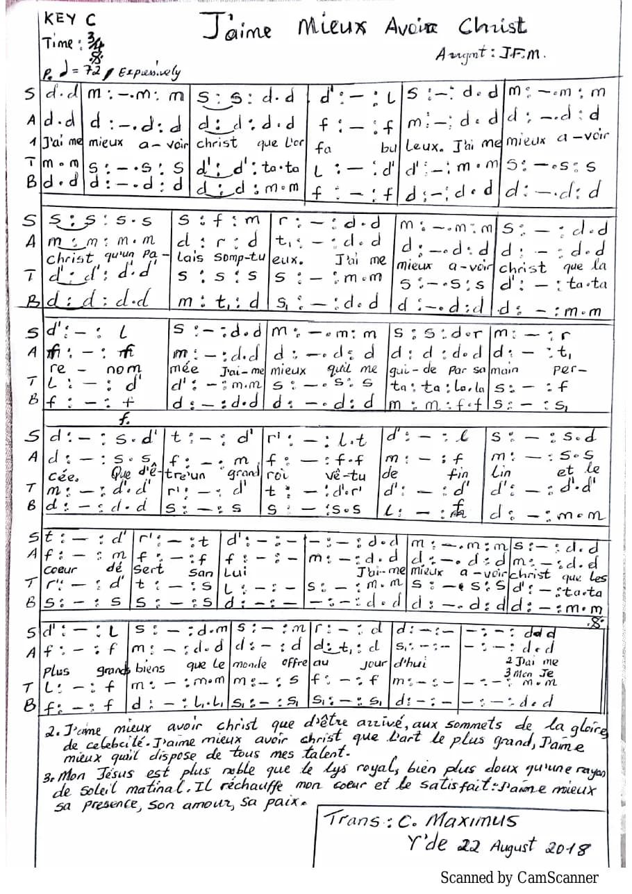 J'aime Mieux Avoir Christ — first page