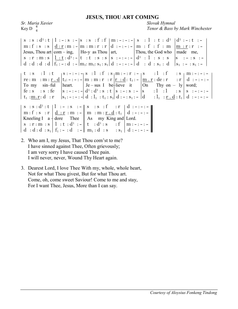 Jesus, Thou Art Coming - Sr. Maria Xavier — first page