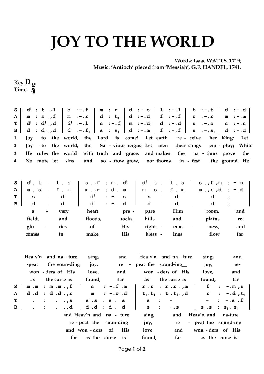 Joy to the World — first page
