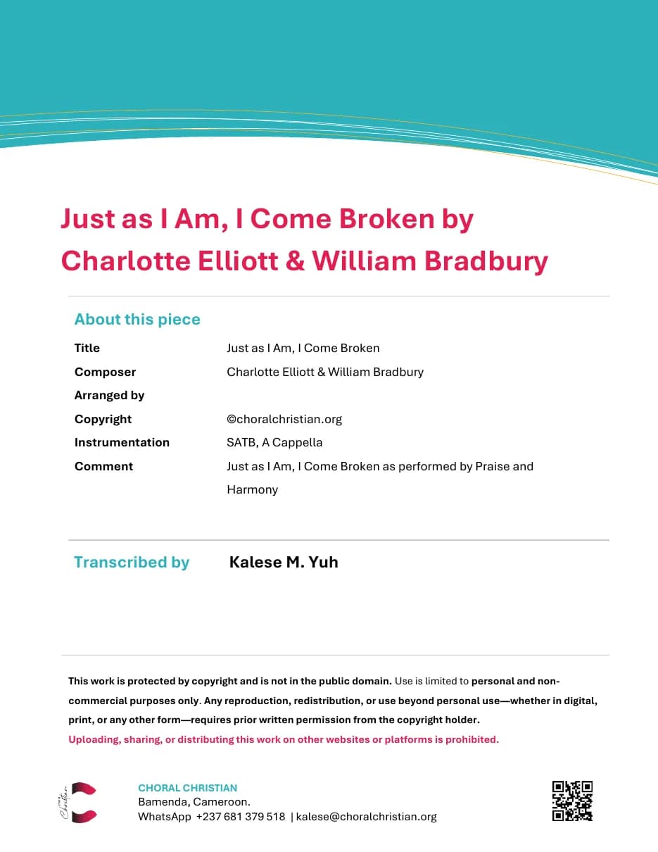 Just as I Am, I Come Broken — first page