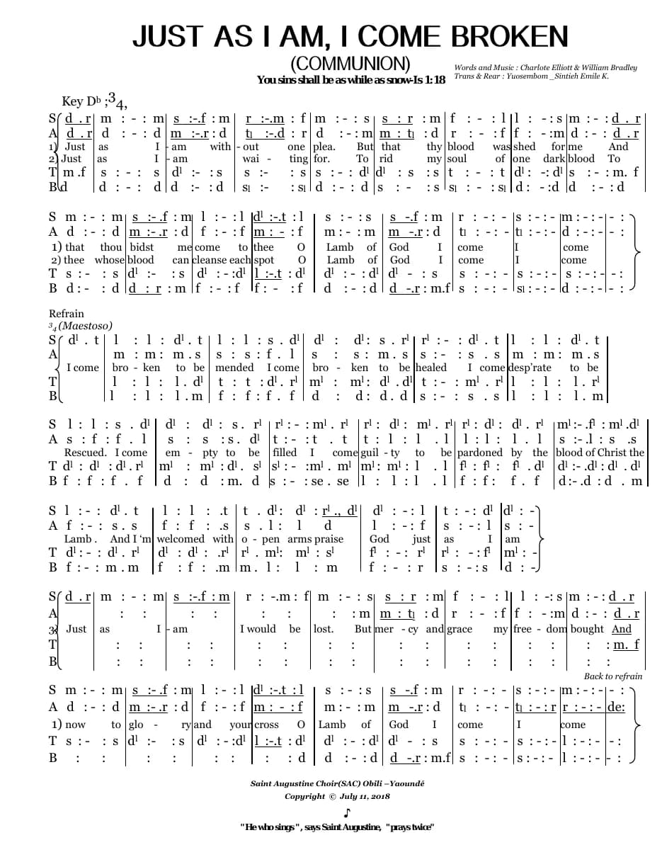 Just as I Am I Come Broken — first page