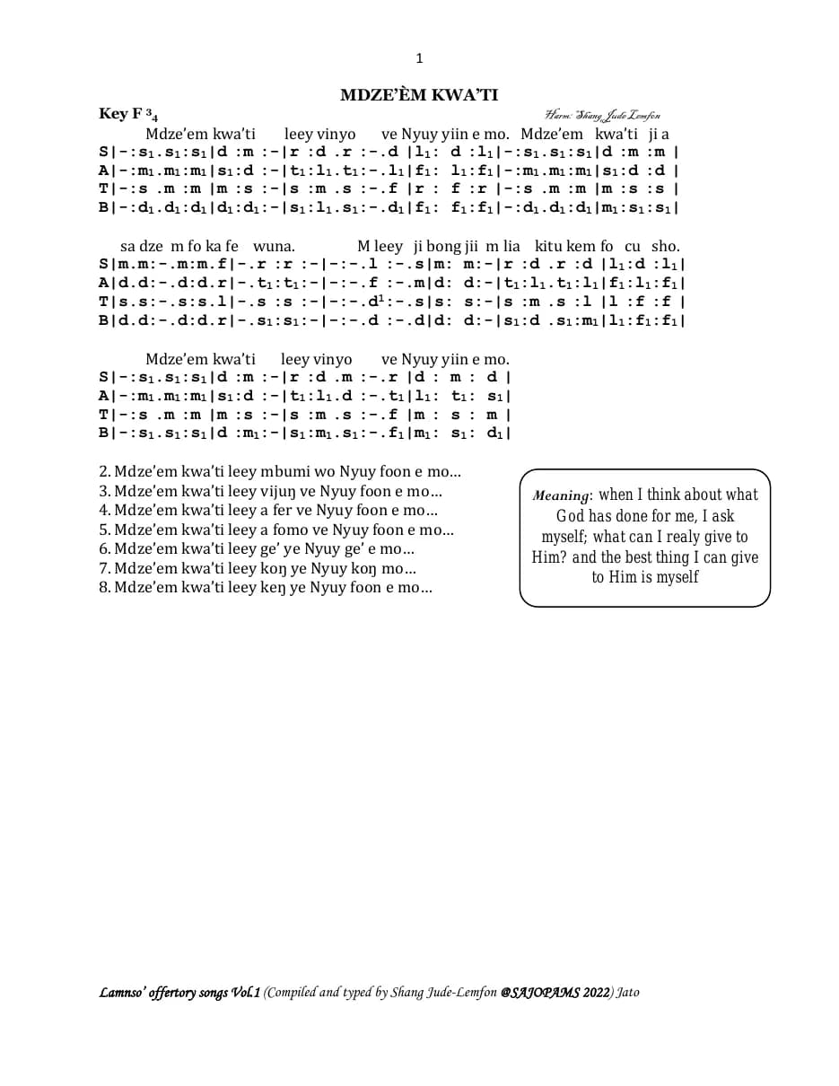 Lamnso Offertory Songs — first page