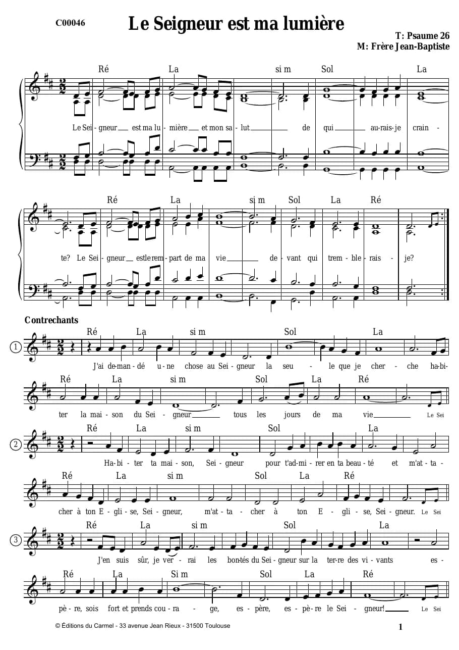 Le Seigneur Est Ma Lumiere — first page