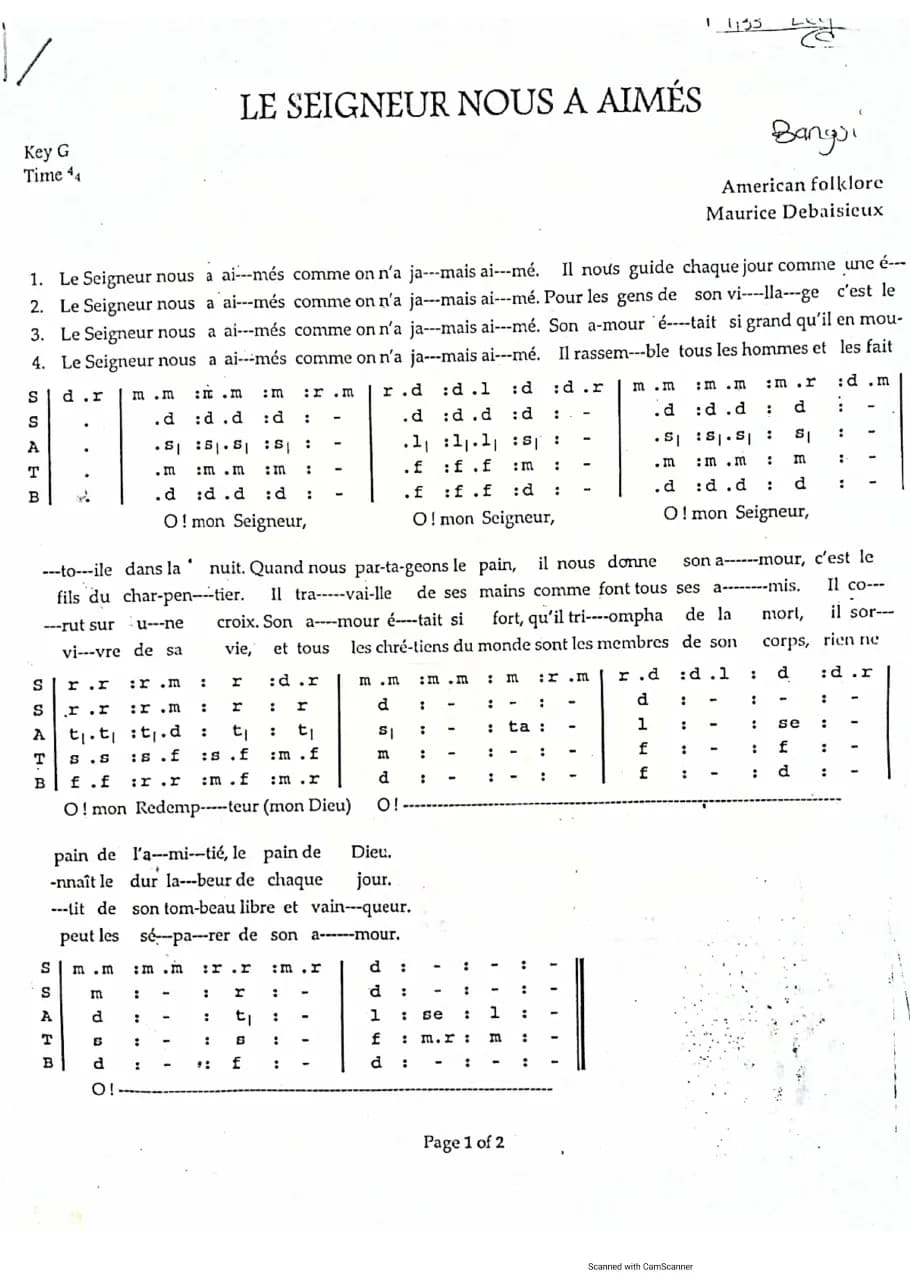 Le Seigneur Nous a Aimés — first page