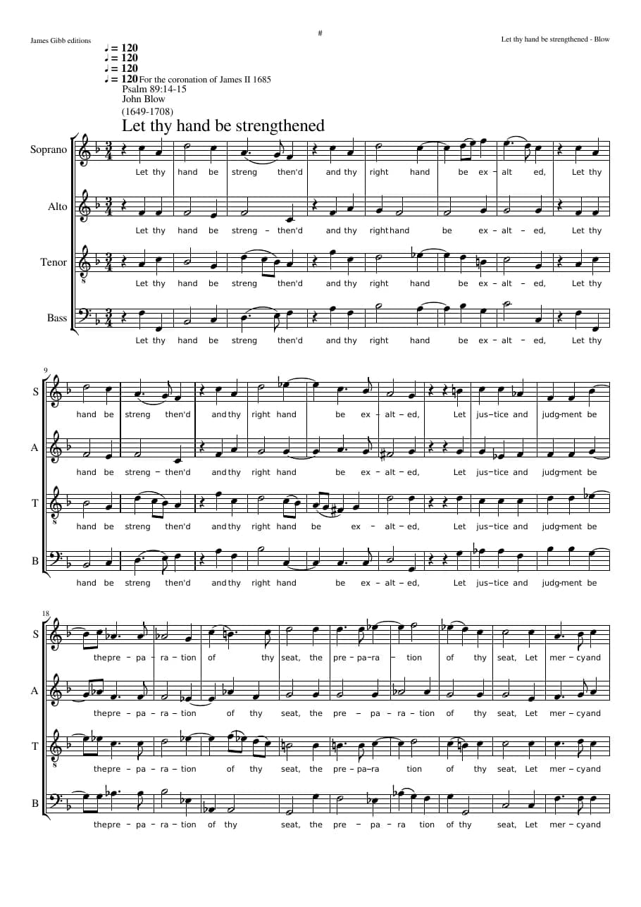 Let Thy Hand Be Strengthened John Blow — first page