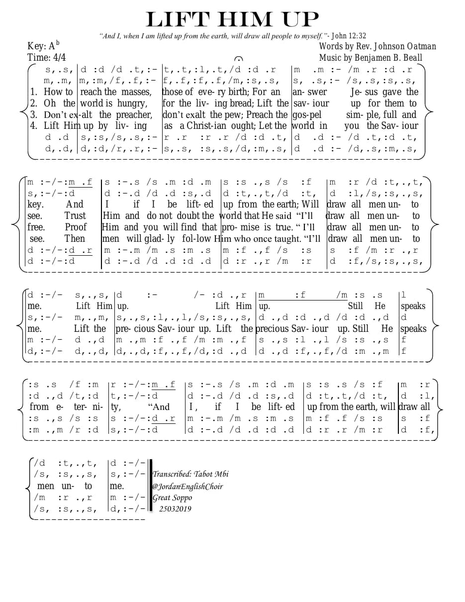 Lift Him Up — first page