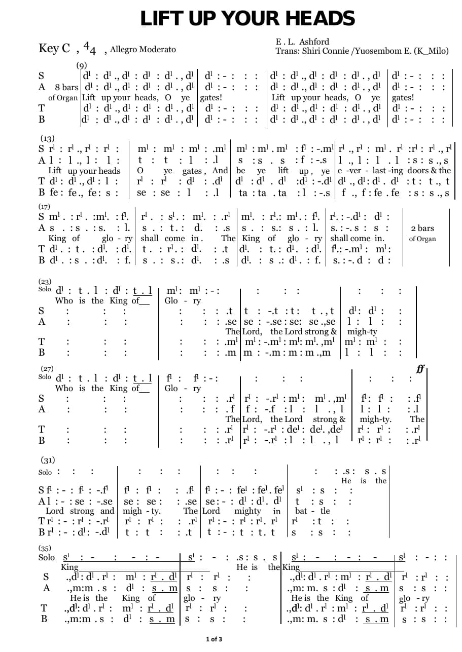Lift Up Your Heads O Ye Gates Ashord — first page