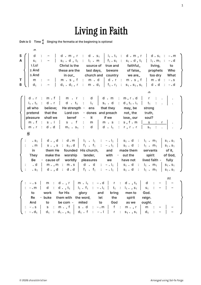 Living in Faith — first page