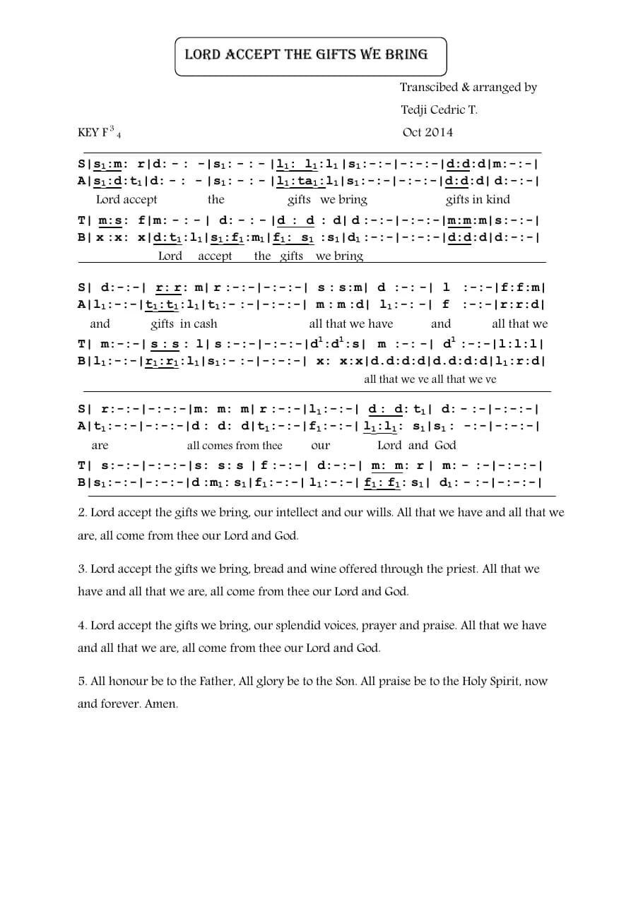 Lord Accept the Gifts We Bring — first page