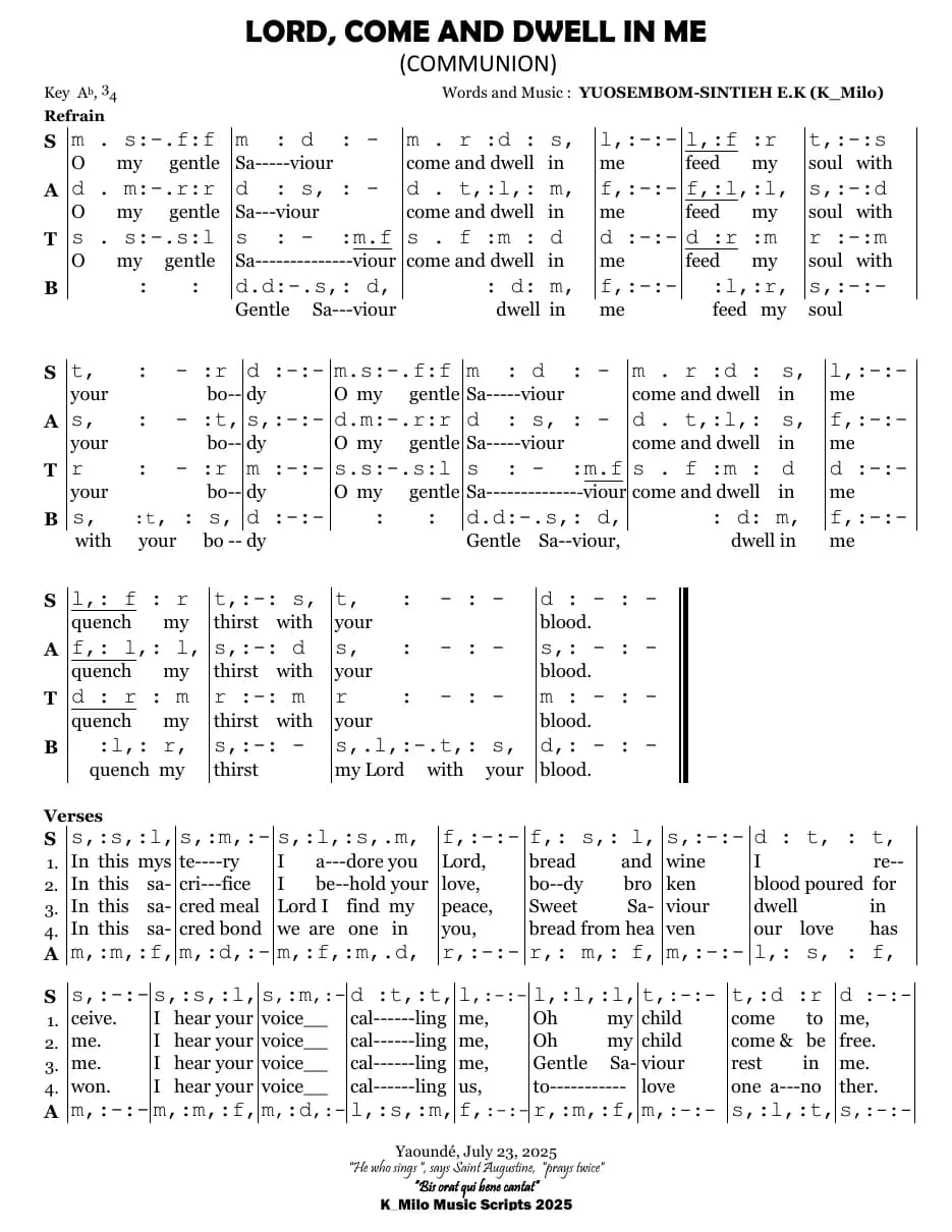 Lord, Come and Dwell in Me V — first page