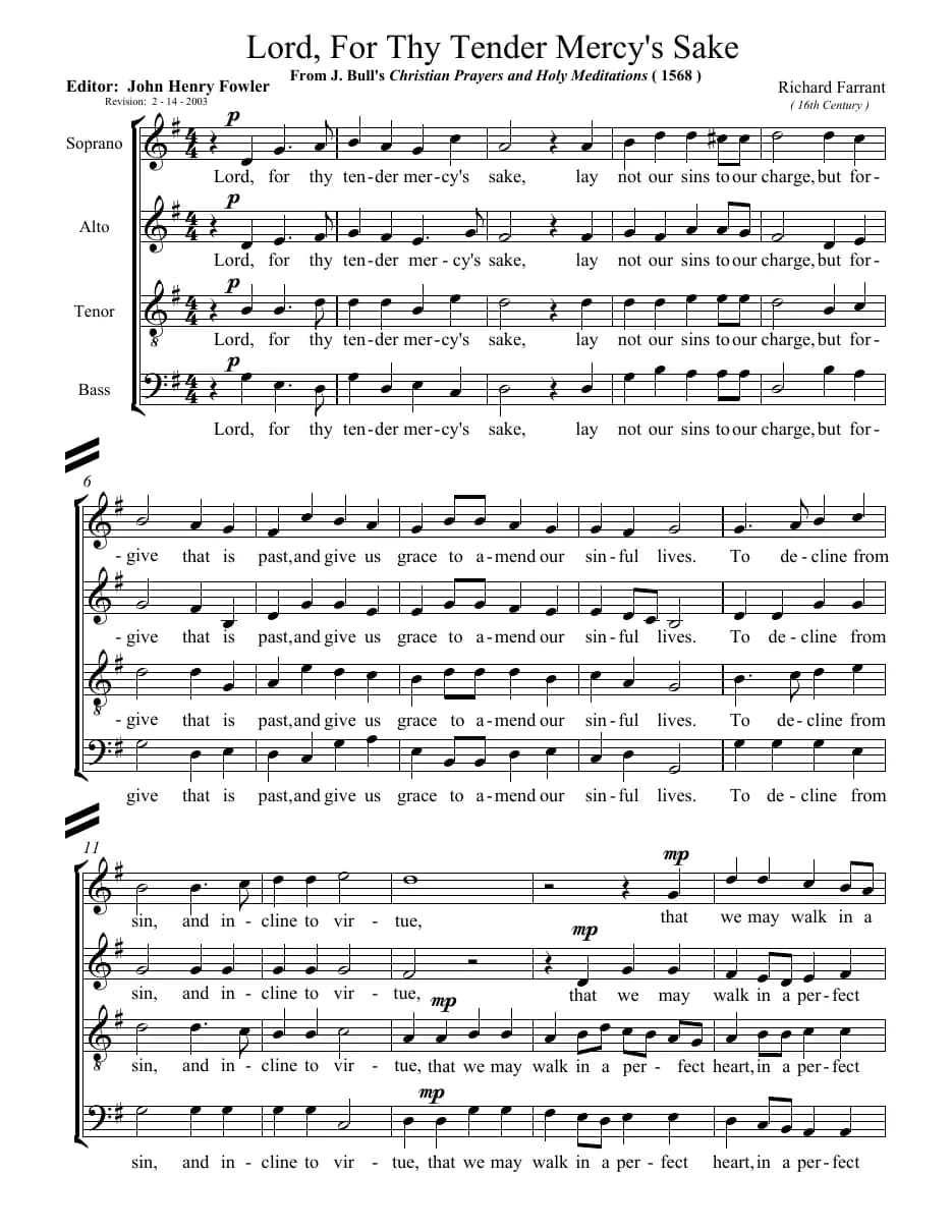 Lord, for Thy Tender Mercy's Sake — first page