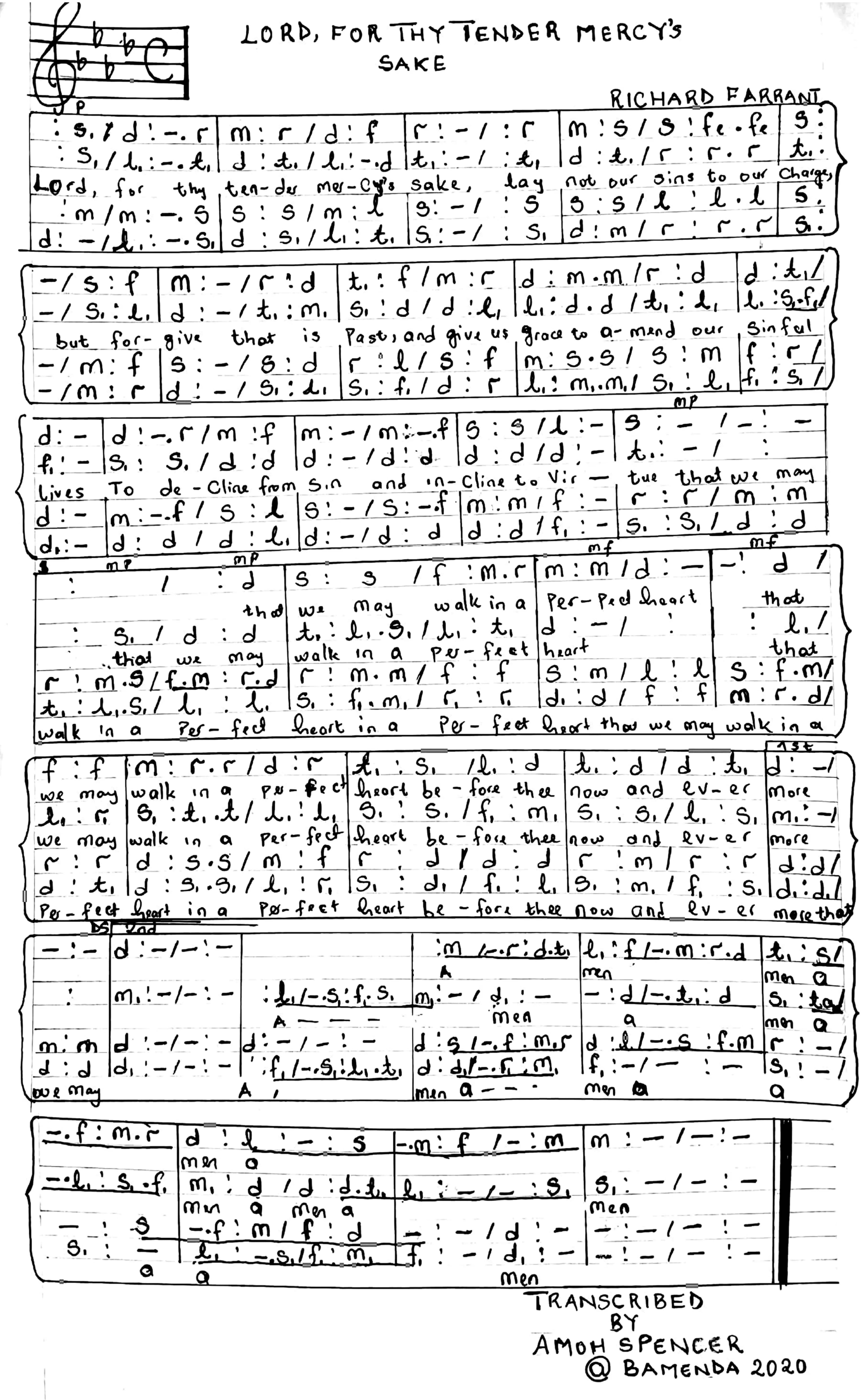 Lord, for Thy Tender Mercy's Sake — first page