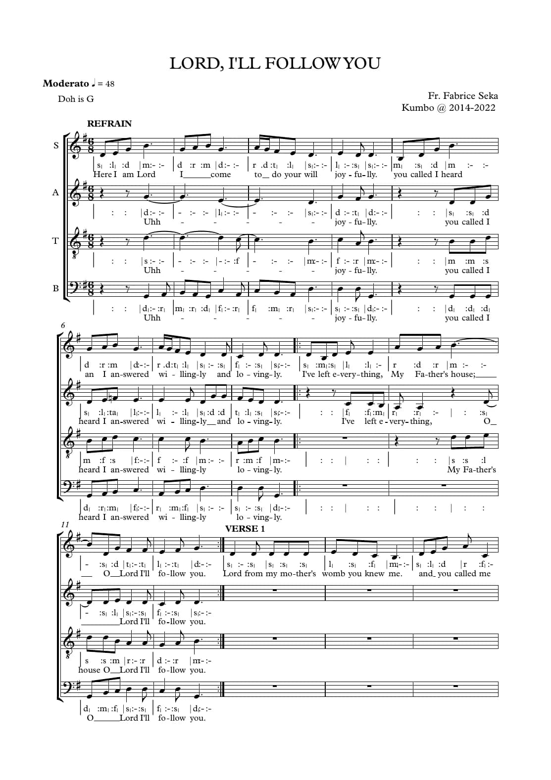 Lord, I'll Follow You — first page