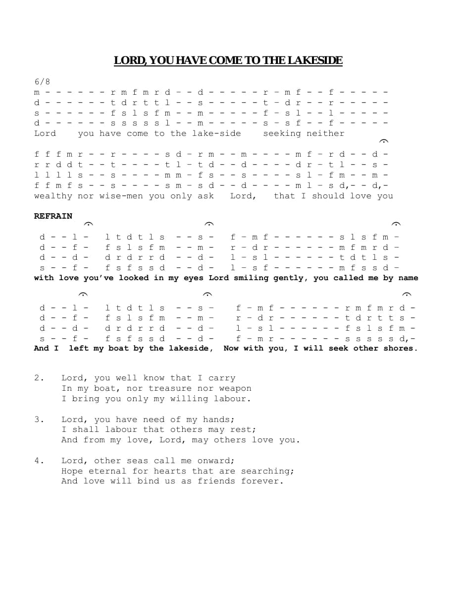 Lord, You Have Come to the Lakeside — first page