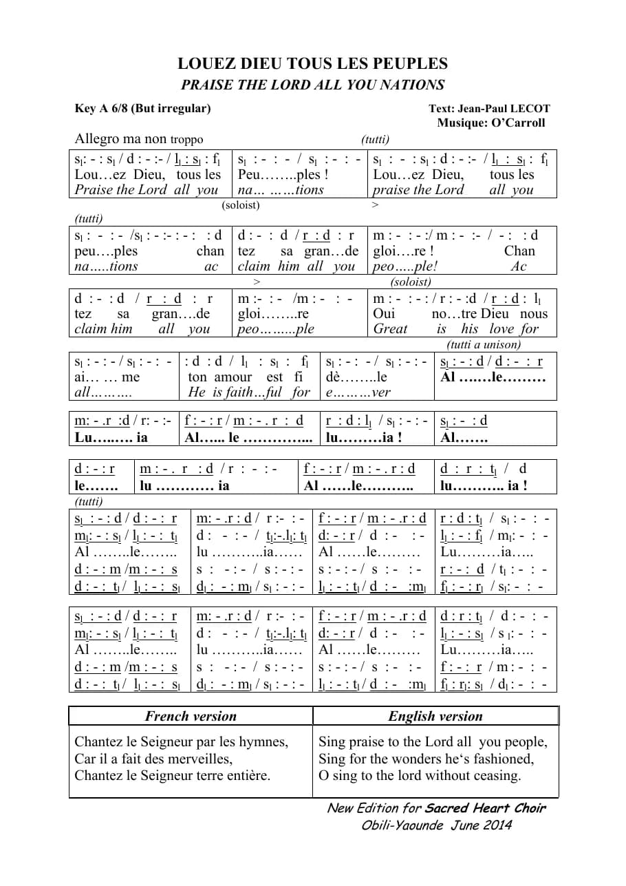Louez Dieu Tous les Peuples - Praise the Lord All You Nations — first page