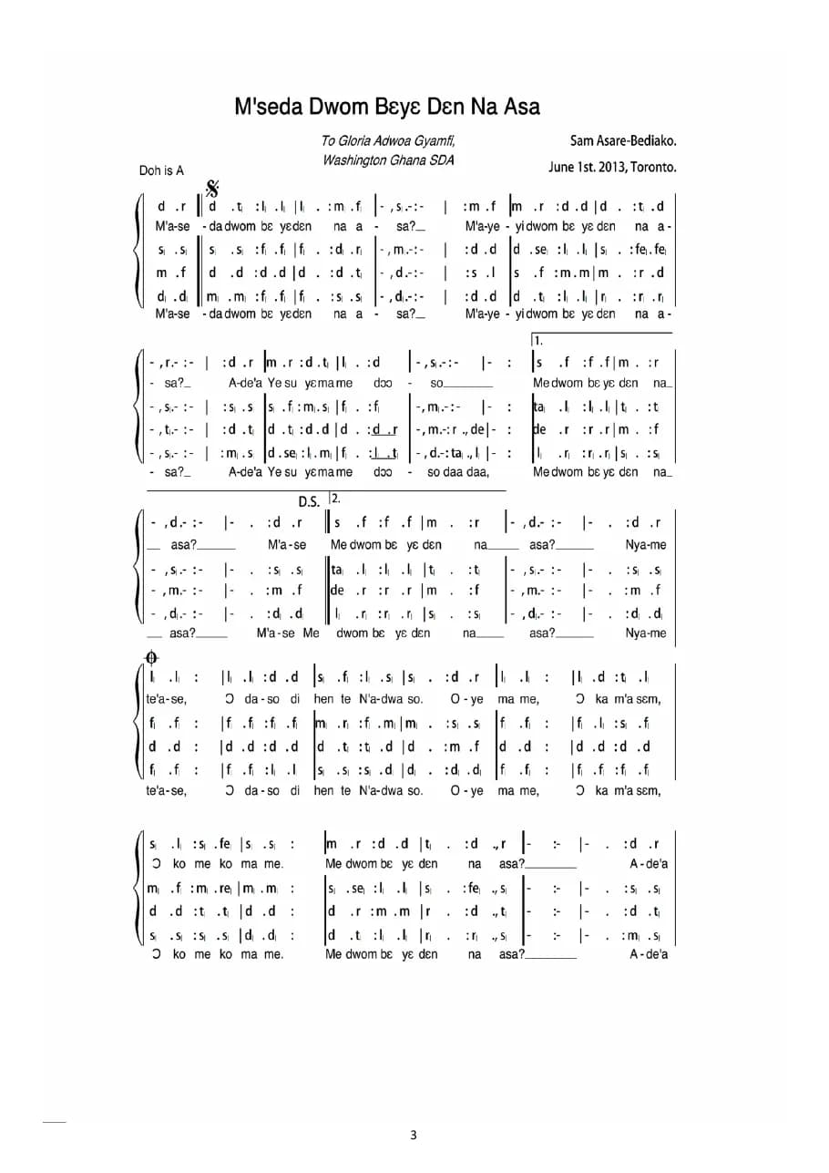 M'seda Dwom Beye Den Na Asa Sam Asare - Bediako — first page