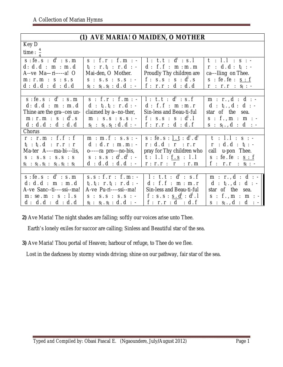 Marian Hymns — first page