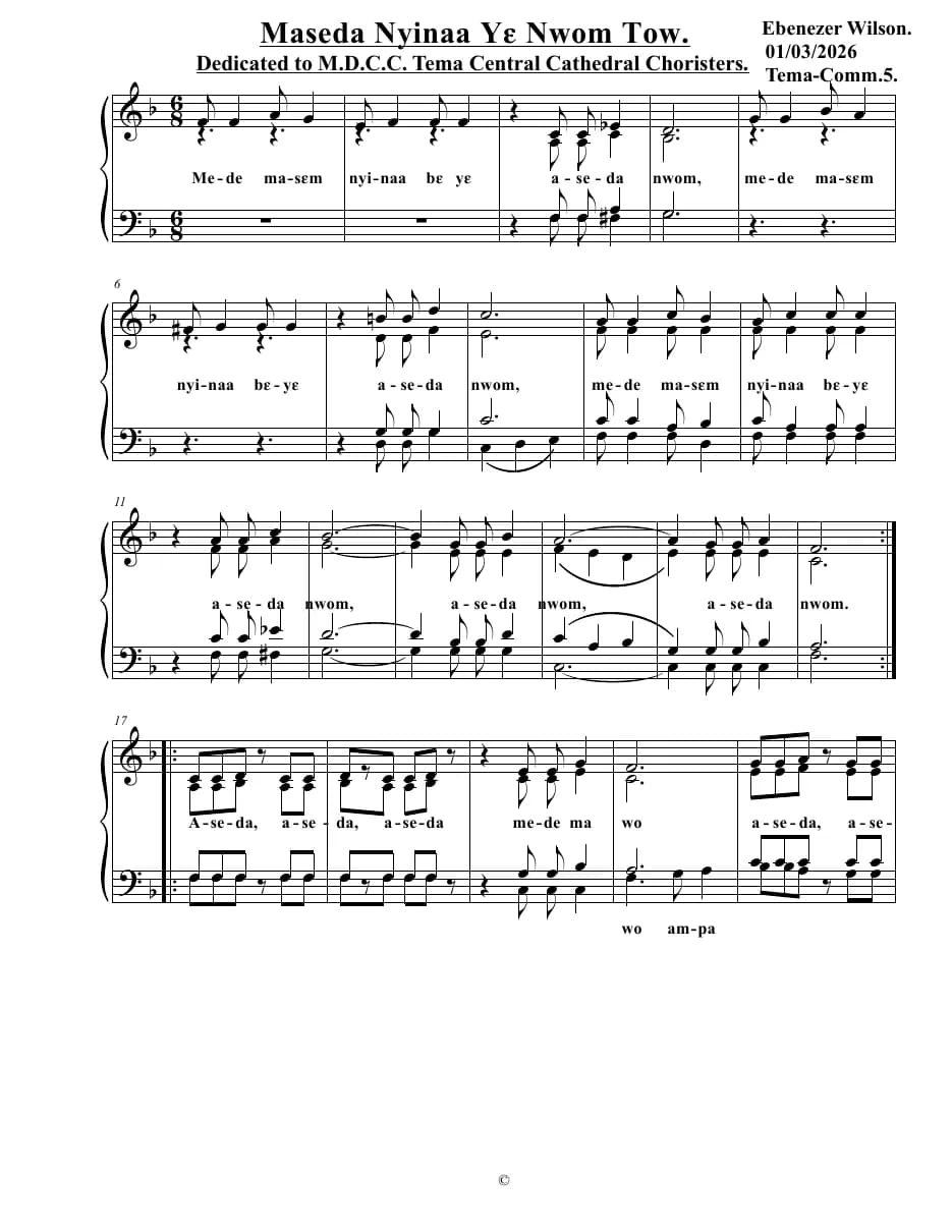 Maseda Nyinaa Ye Nwom Tow — first page
