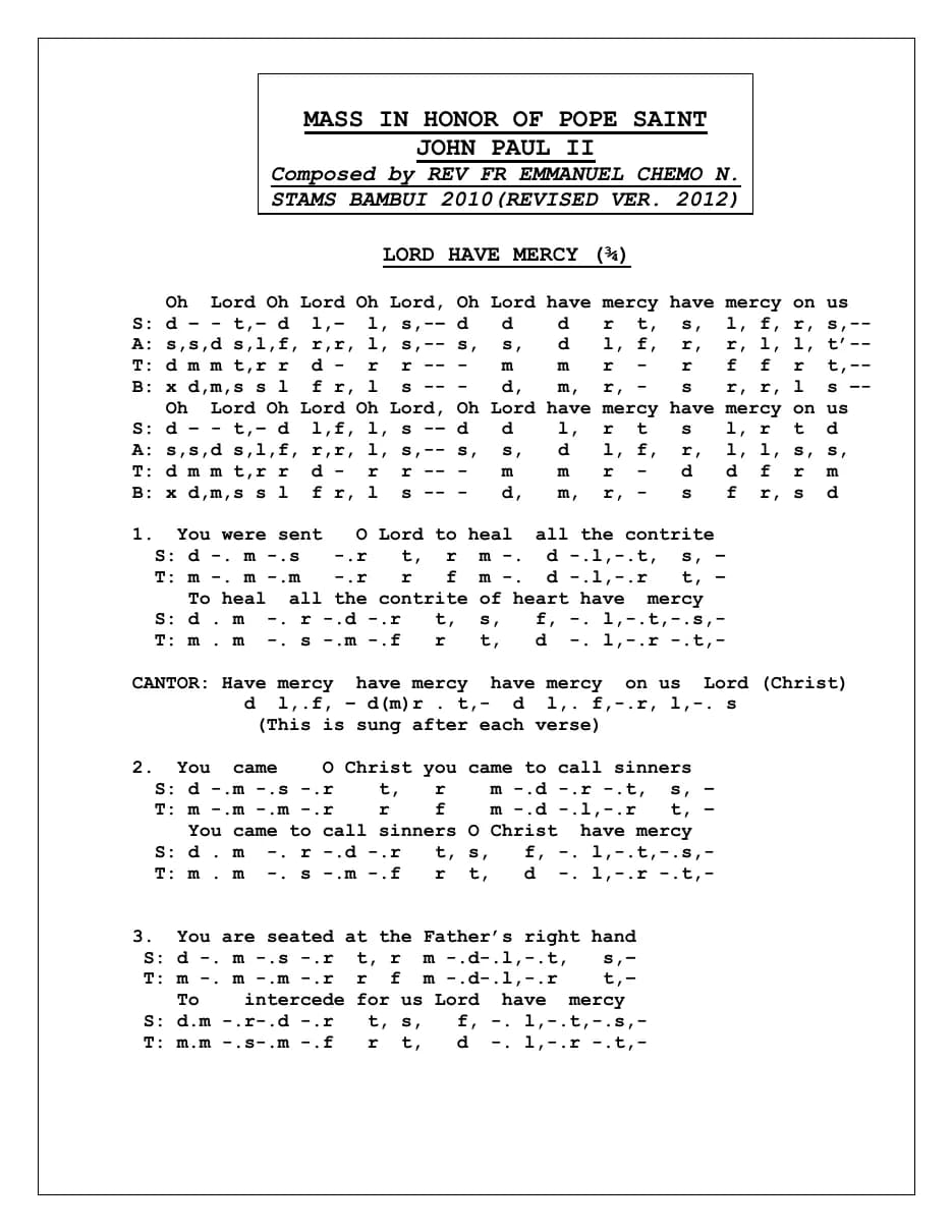 Mass in Honor of Pope St John Paul Ii — first page