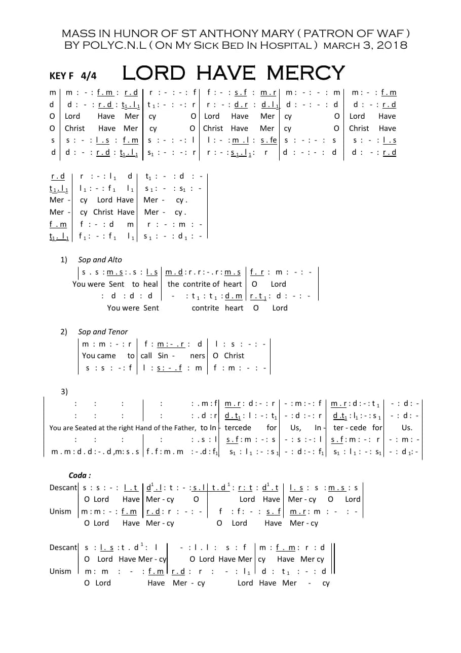 Mass in Honor of St. Anthony Mary — first page
