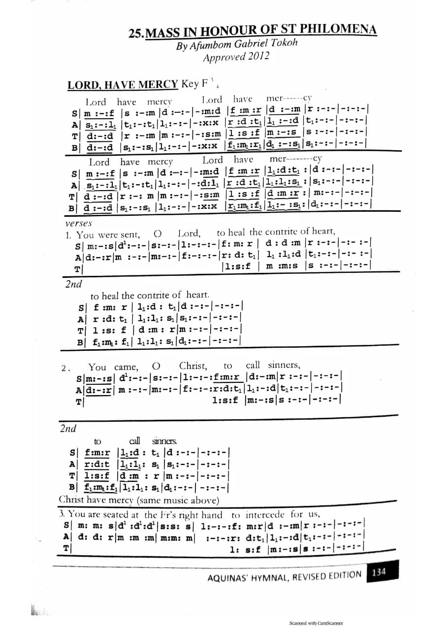 Mass in Honour of St Philomena — first page
