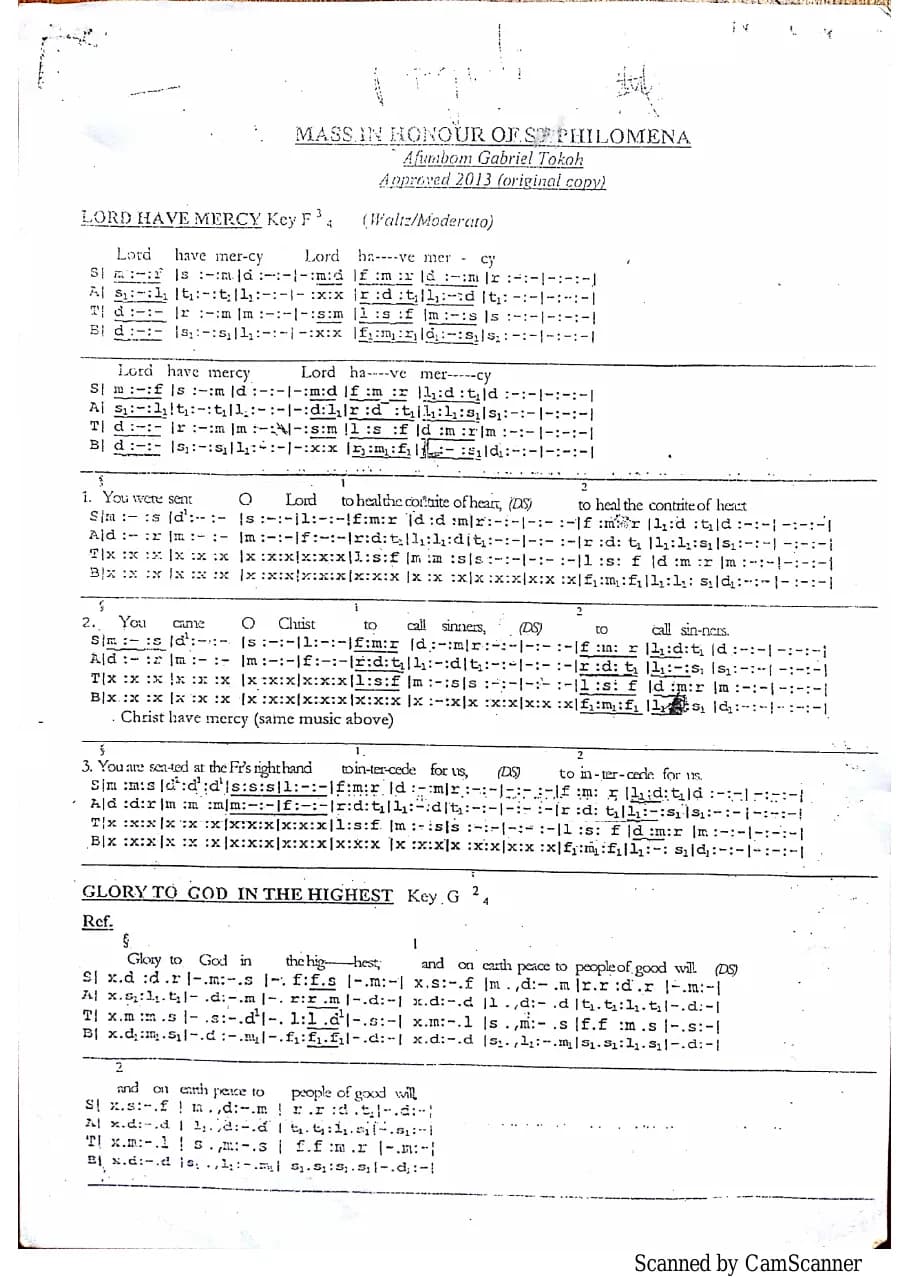 Mass in Honour of St Philomena — first page